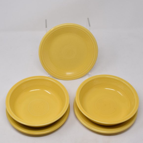 Homer Laughlin Fiestaware Yellow Bowl Plate Set of 5 Cottagecore Classic USA Eat - Picture 7 of 7